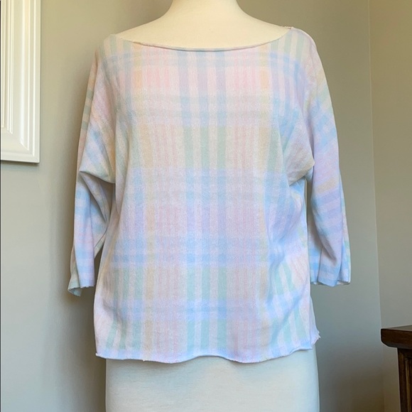 Wildfox Pastel Plaid Knit Raw Hem Sweater - Picture 5 of 12